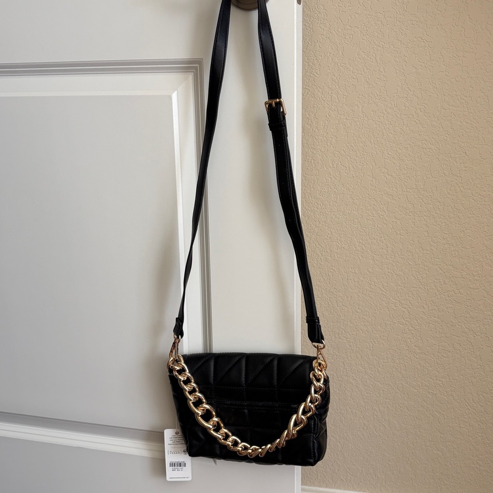 Urban Expressions Black Quilted Bag with Gold Chain